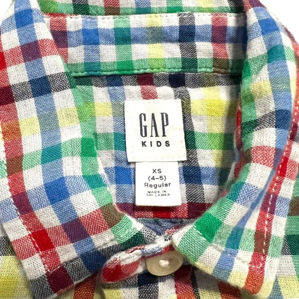 Gap Kids XS 4-5Y Colorful Plaid Button Down Shirt